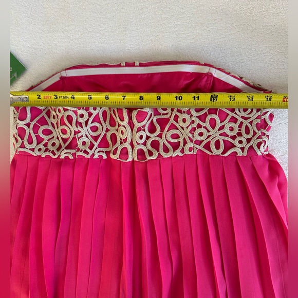 Lilly Pulitzer Jillie Pink Chiffon strapless Dress. Gold detail. Sz 8. NWT $328 - Picture 11 of 12